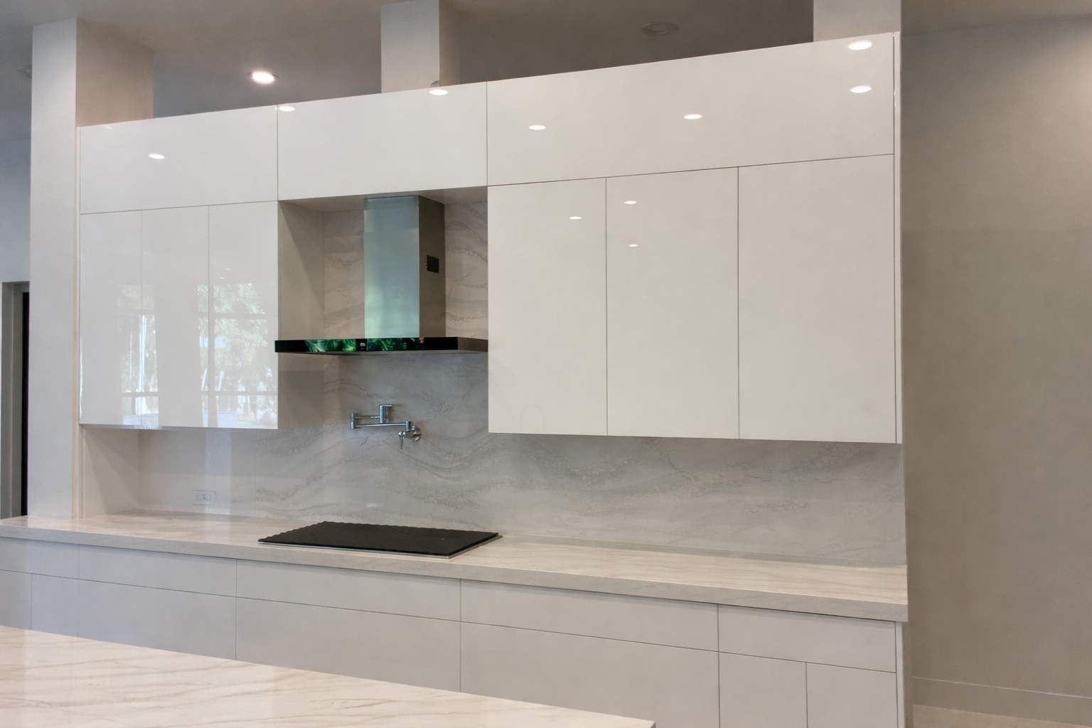 Modern, White Kitchen cabinets.