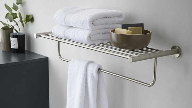 A Brushed stainless steel towel rail