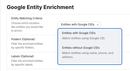 Abbinamento delle entità per Google CID