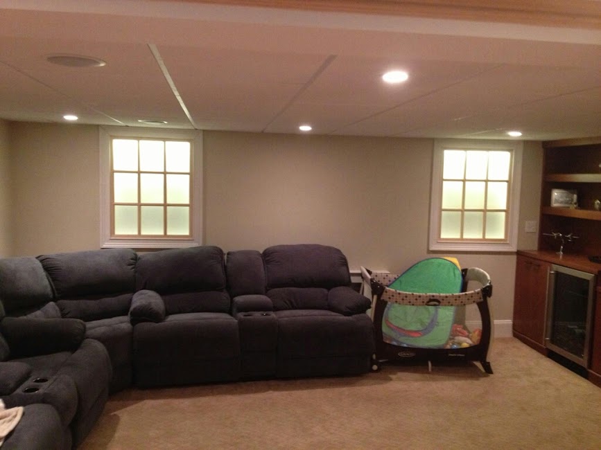 Faux basement windows using LED lighting.