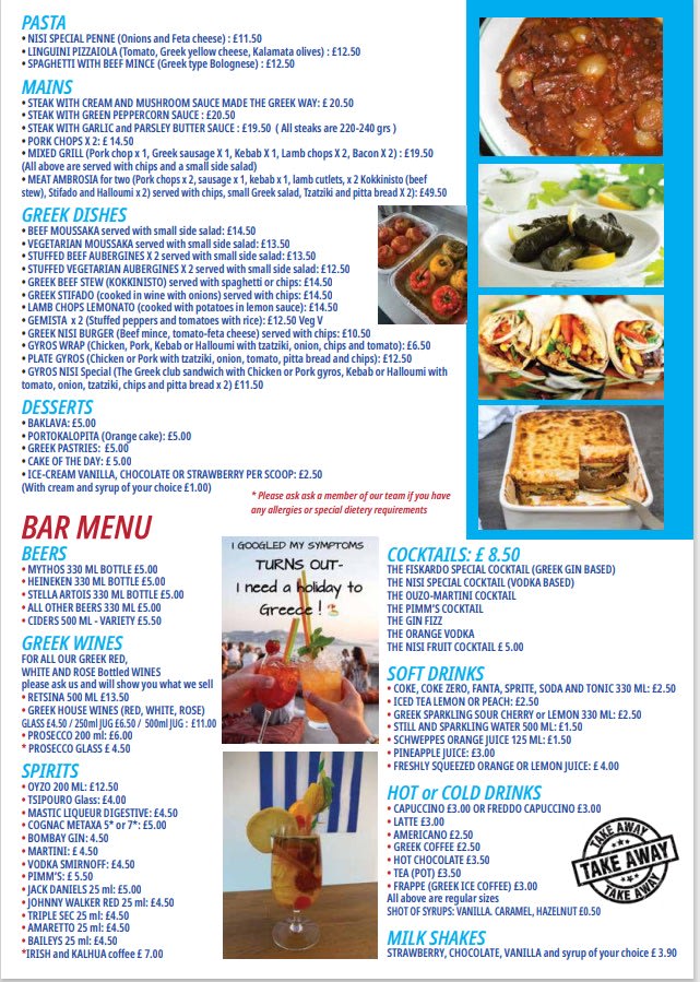 Nisi Greek restaurant Radstock 01761 322023