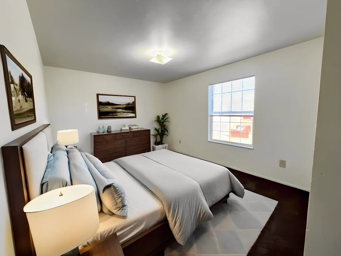 Example of a furnished bedroom.