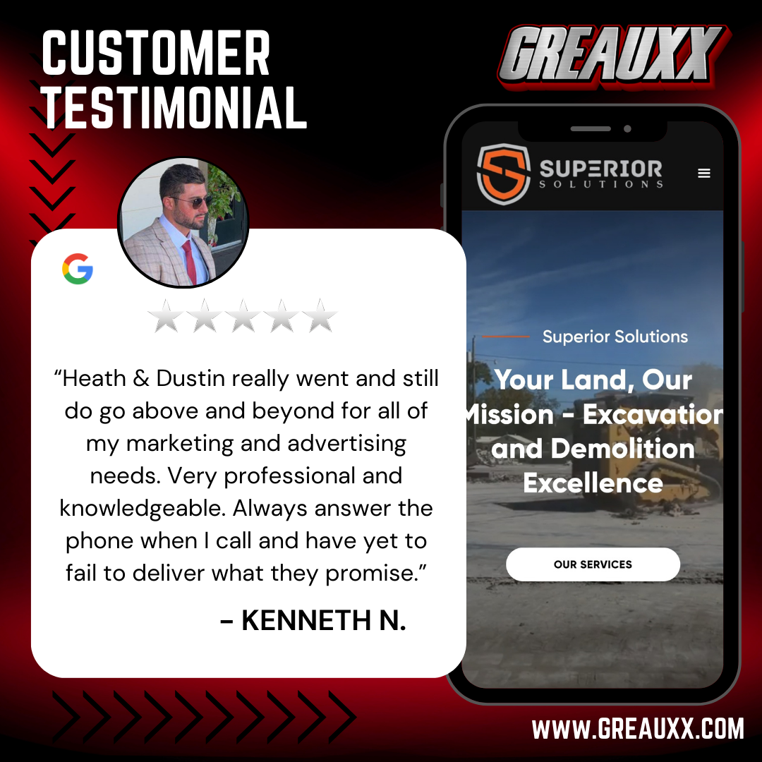 Greauxx client testimonial &mdash; custom website design and SEO services Lafayette LA