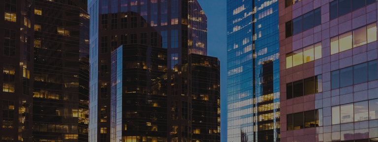 Several modern office buildings in downtown Calgary.
