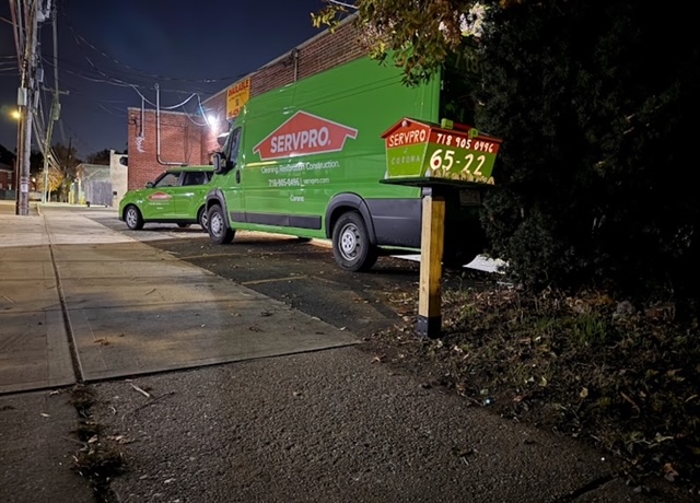 Servpro vehicles at the warehouse