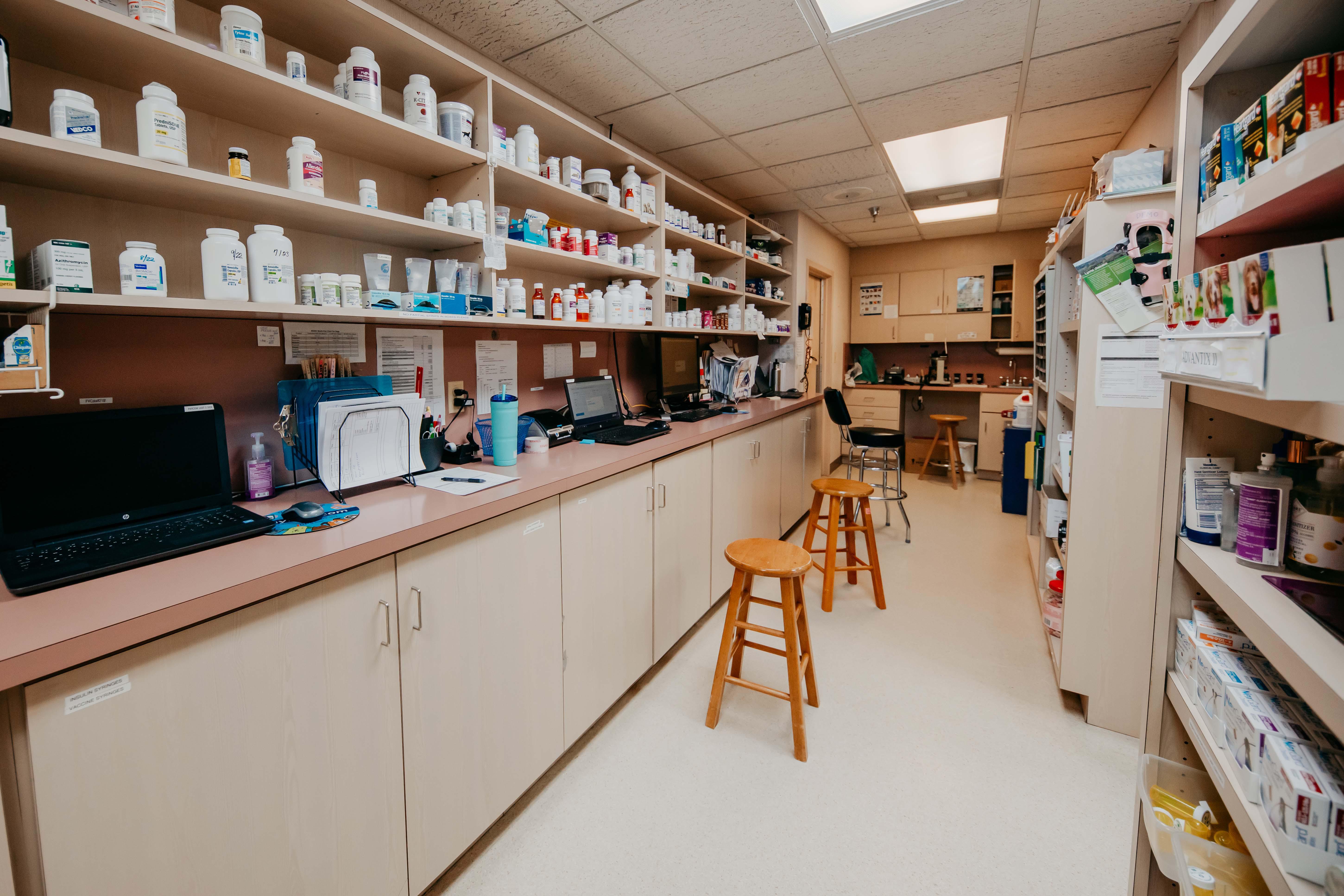 The facility at Festival Veterinary Clinic houses an on-site pharmacy to give our clients convenient and direct access to a wide range of medications their pets may need.