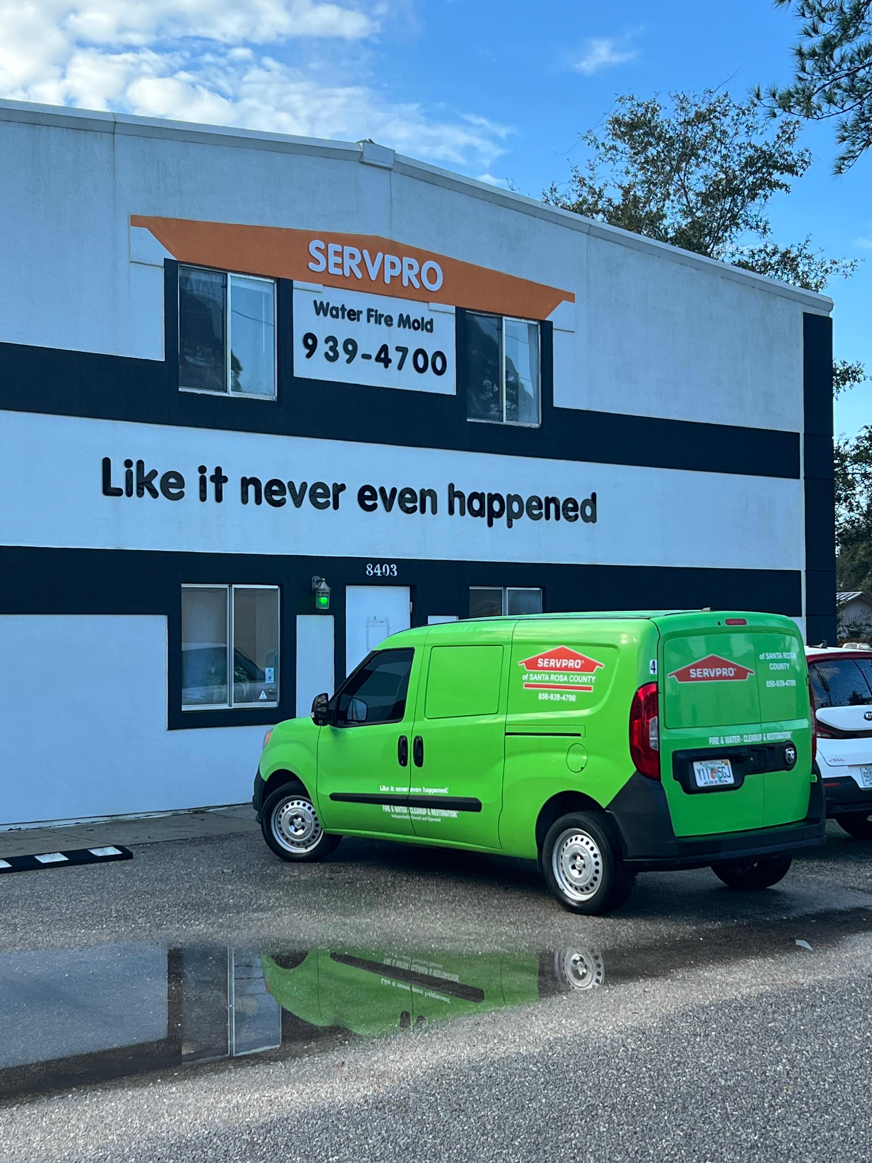 SERVPRO service truck preparing for day of water damage restoration.