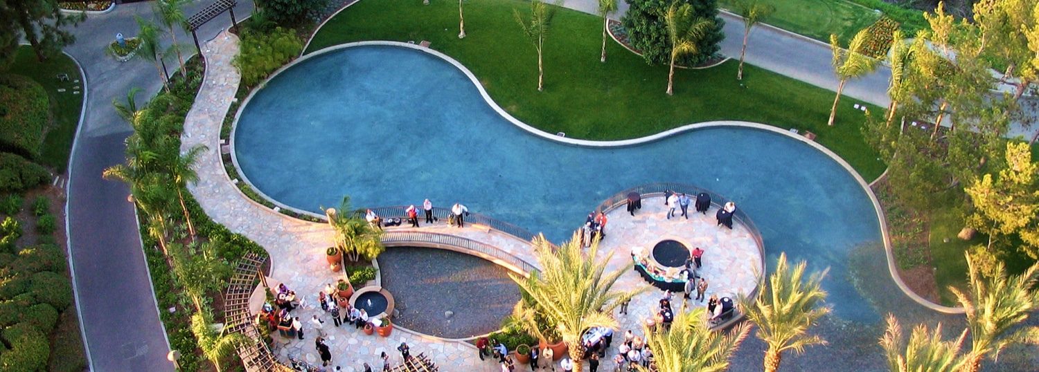 Sky view of the pool at Pacific Palms Resort.