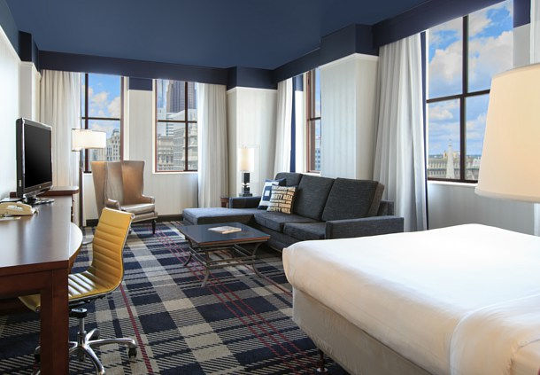 Take in the amazing views of downtown Philadelphia from the two sets of windows in our corner queen room.