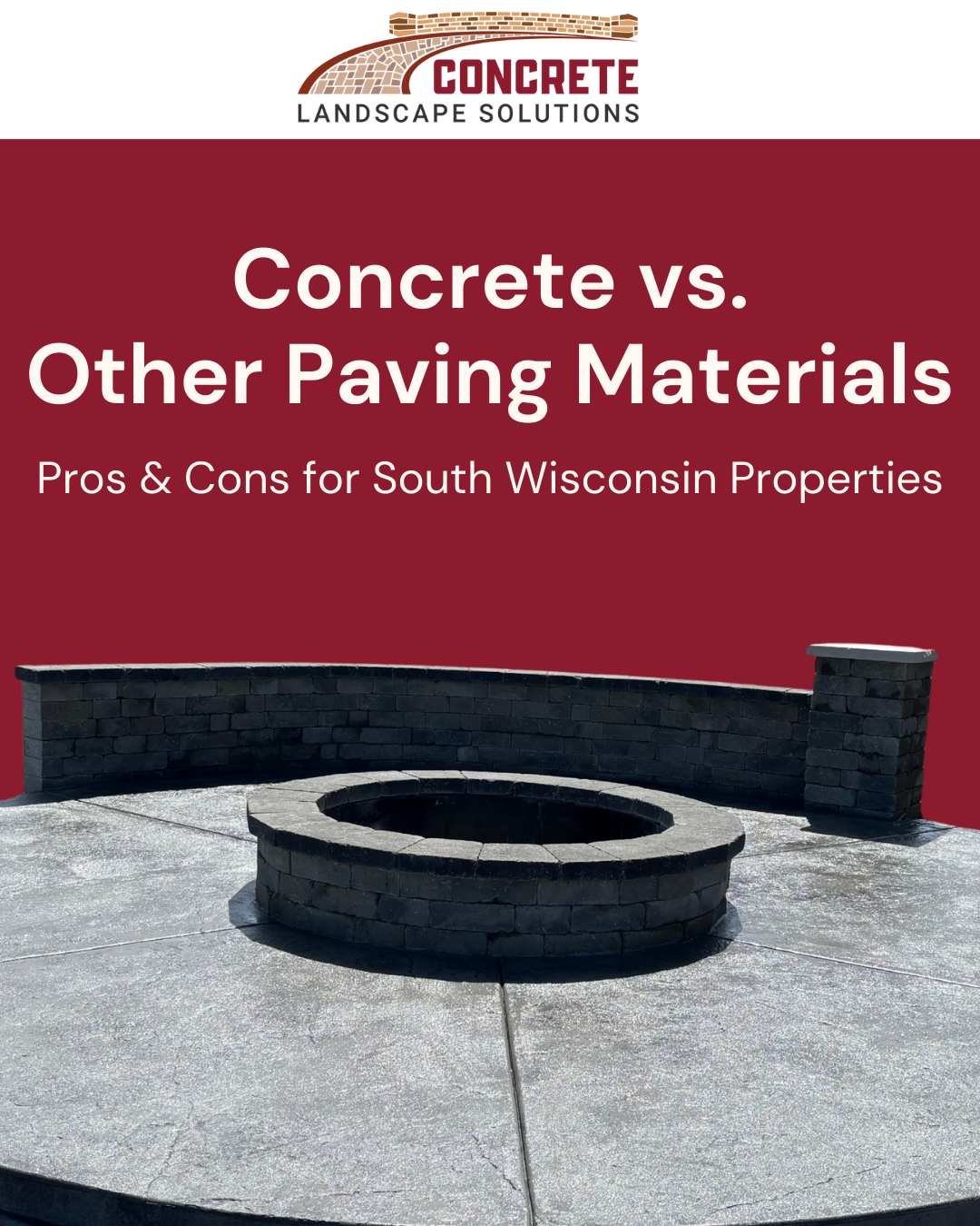 Concrete material comparison graphic showing how concrete provides greater strength and durability than other paving materials.