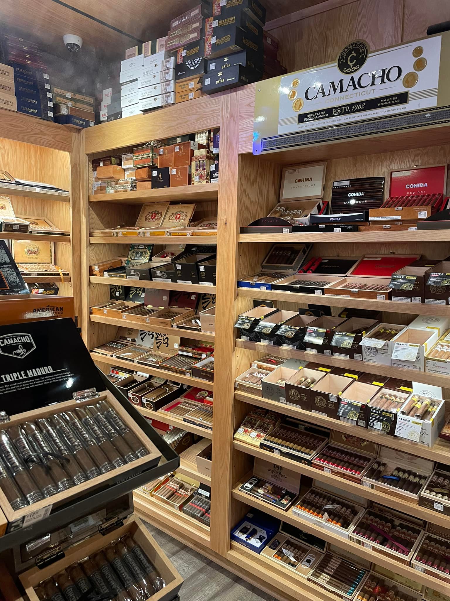 Custom walk-in humidor with best selection of cigars.