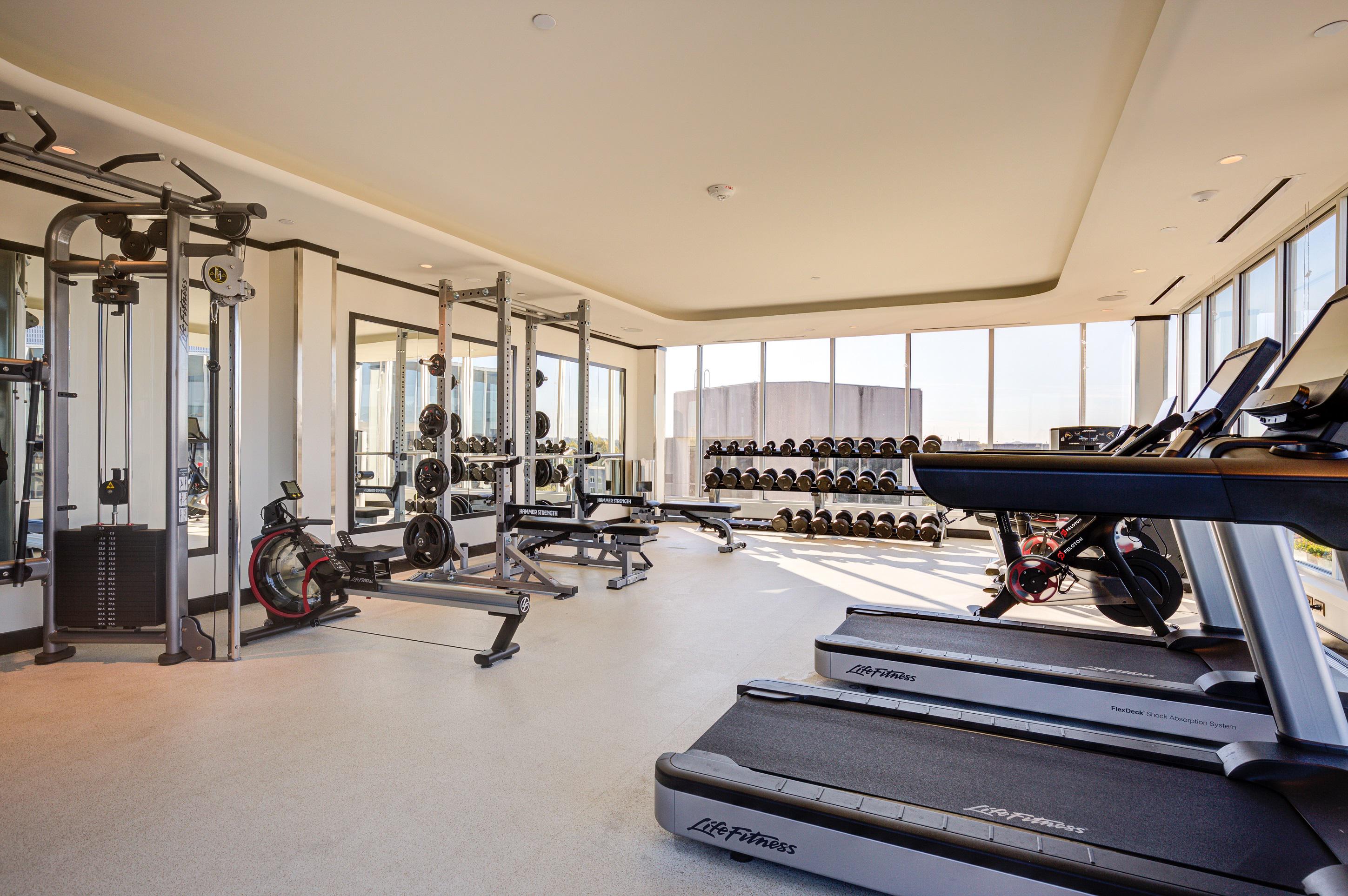 Ready to elevate your workouts?  The rooftop fitness center awaits.