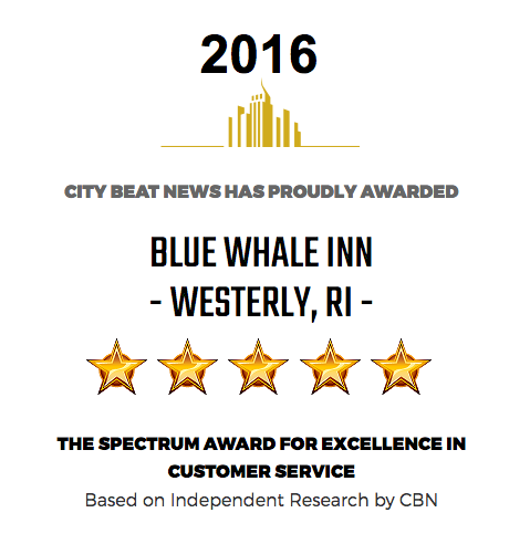City Beat News proudly awards the BLUE WHALE INN 'The 2016 Spectrum Award for Excellence in Customer BLUE WHALE INN Misquamicut Beach (401)675-7416