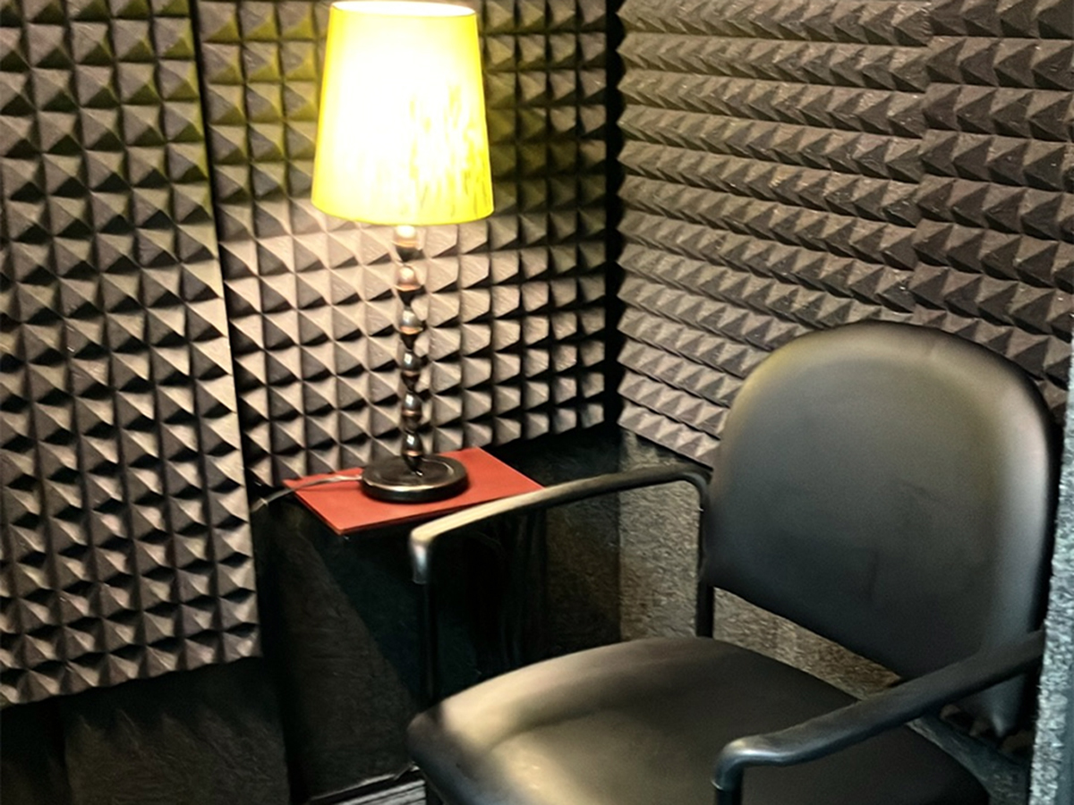 Interior photo of the sound-proof booth for AudioNova hearing clinic in Fairview Park, OH