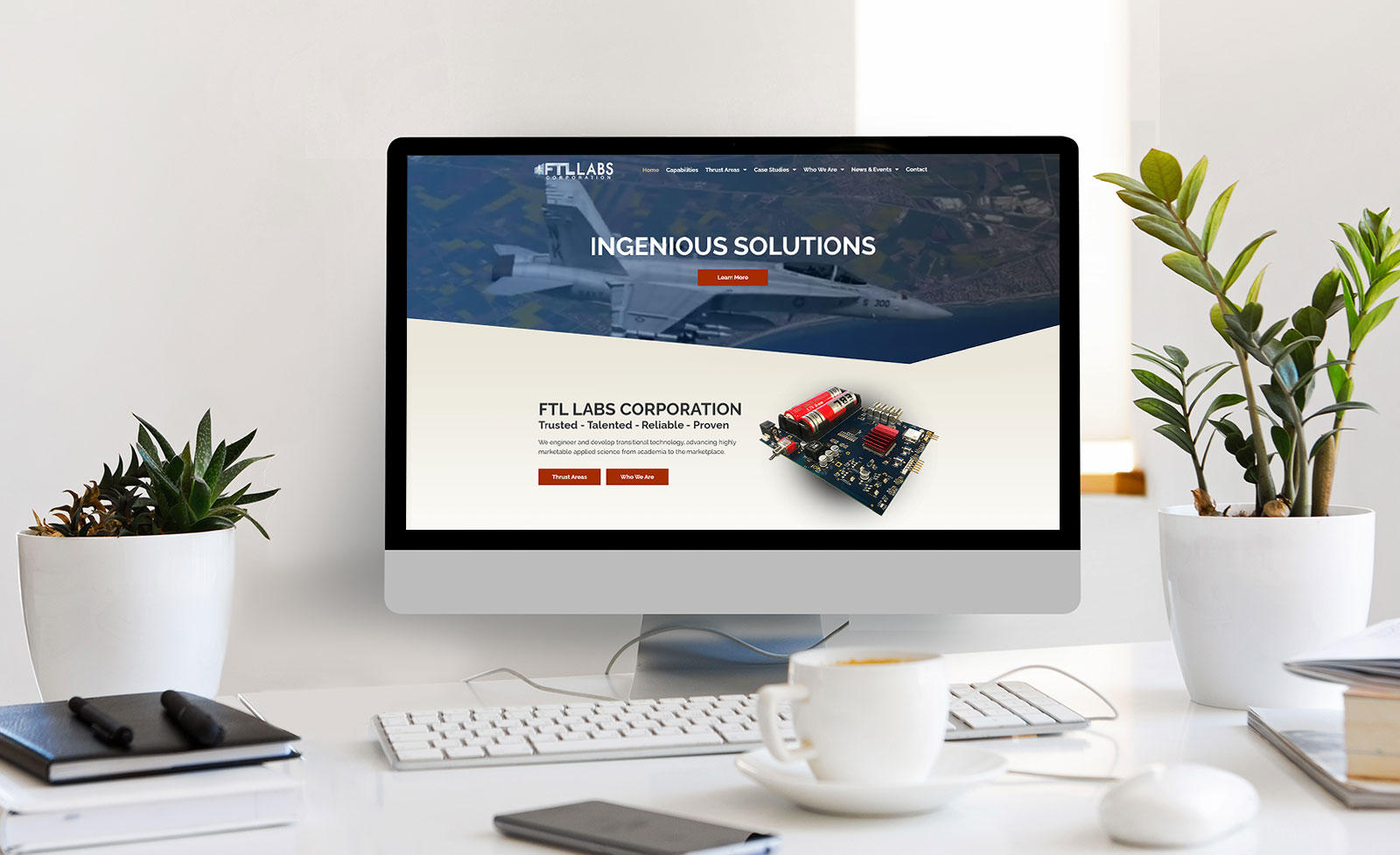 Website mockup for high tech firm FTL Labs