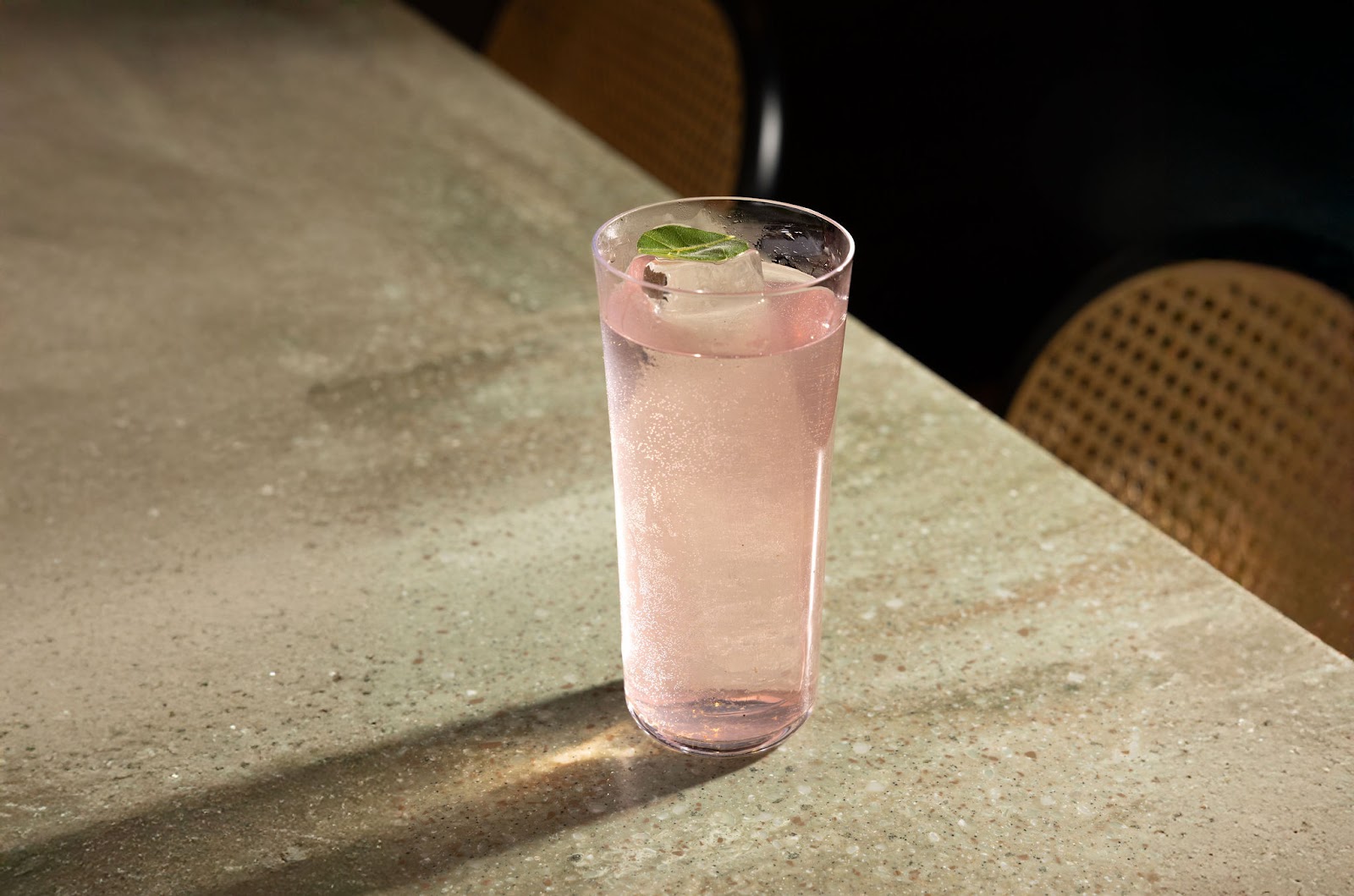 A seasonal cocktail from the Markette bar, poured for the evening. Served in the dining room in Chelsea, Manhattan.