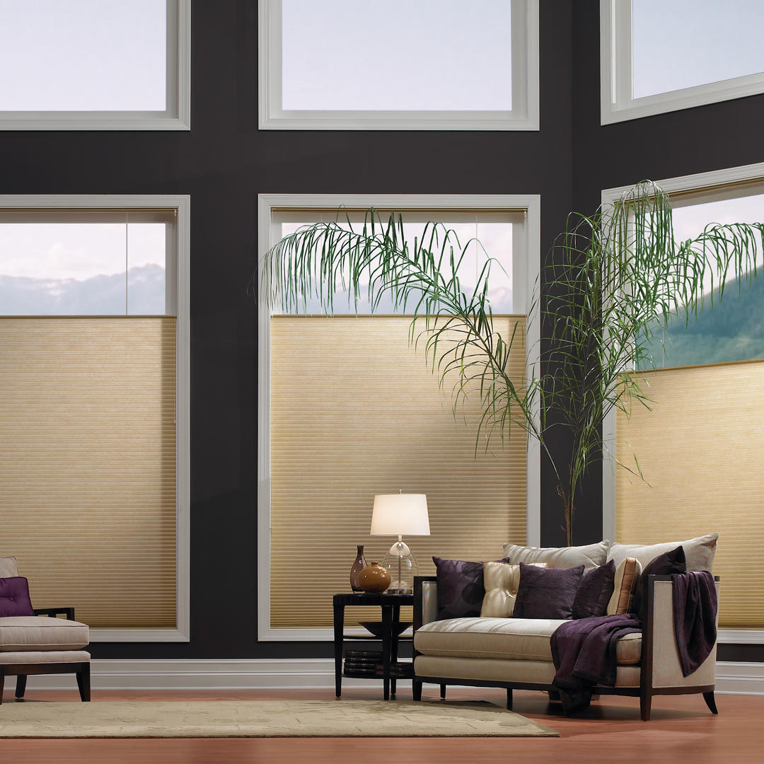 Top Down Shades are a great option for large windows. Our team at Budget Blinds of Rockwall, Greenville, and Terrell have a variety of colors that can make your living room into the coziest room of the house.