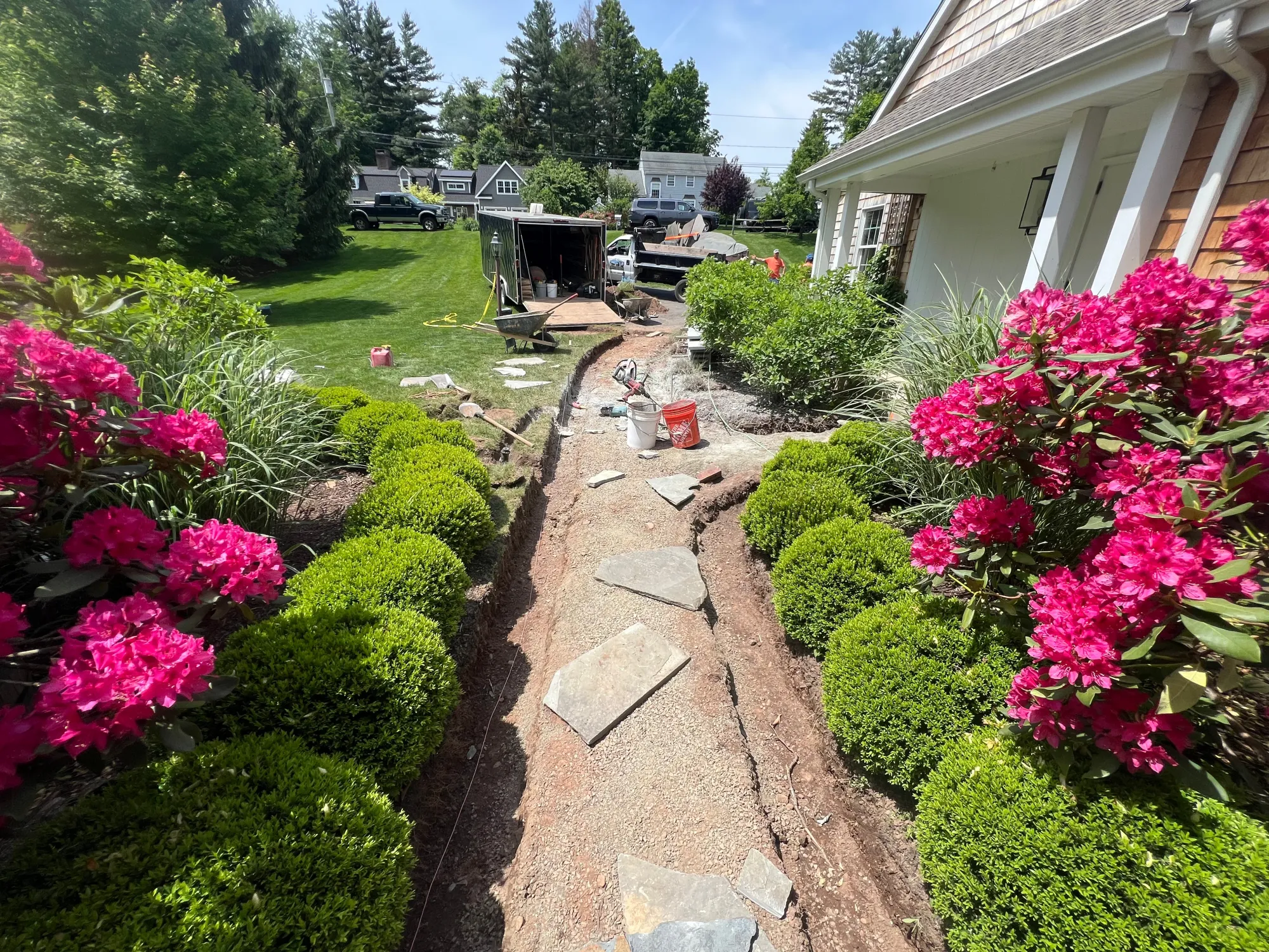 Base layer below bluestone pavers in West Hartford CT - Bluestone Walkway, West Hartford project by General Masonry LLC.