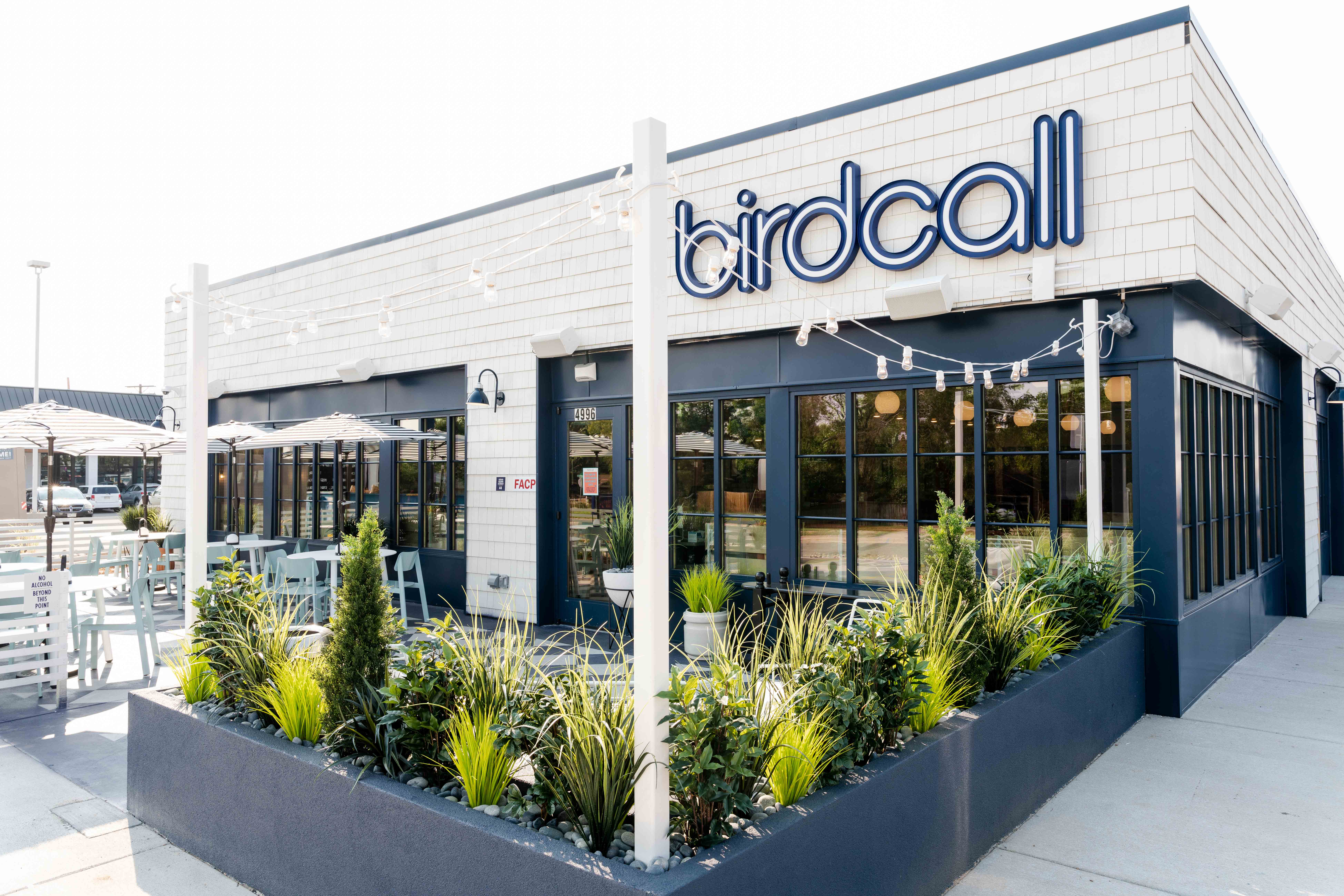Exterior of Birdcall Cherry Hills, highlighting the large patio.