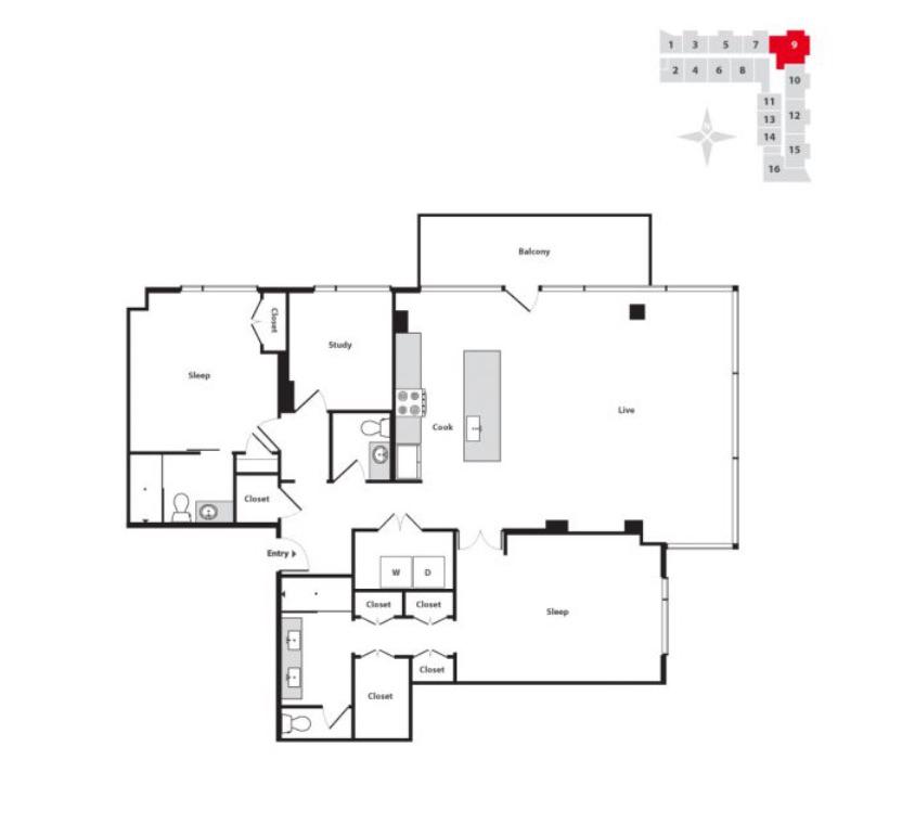 Seven at Broadway 2 Bedroom Apartment Floor Plan