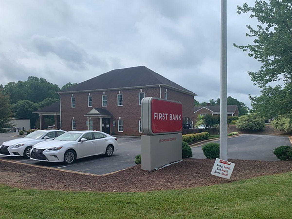 Come visit the First Bank Pittsboro branch on Chatham Corners Drive. Your local team will provide expert financial advice, flexible rates, business solutions, and convenient mobile options.