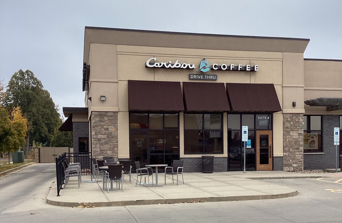 Storefront of the Caribou Coffee at 2300 South Minnesota Avenue in Sioux Falls