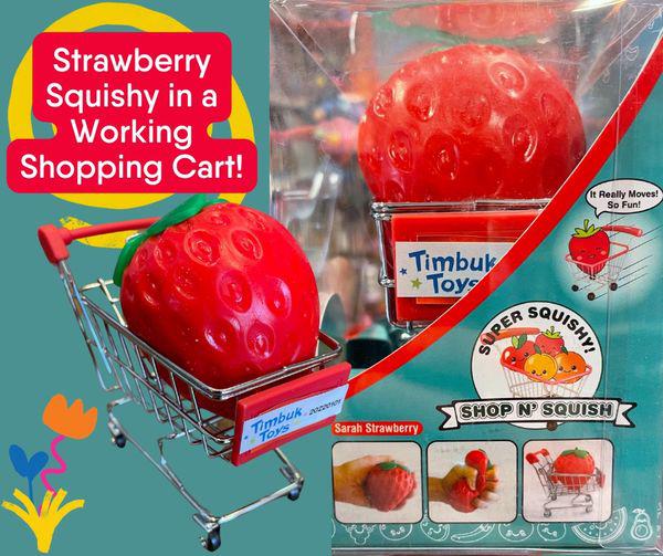 This doll-sized shopping cart is adorable! 🥰
And it comes with a big squishy strawberry?!? How cute is that?