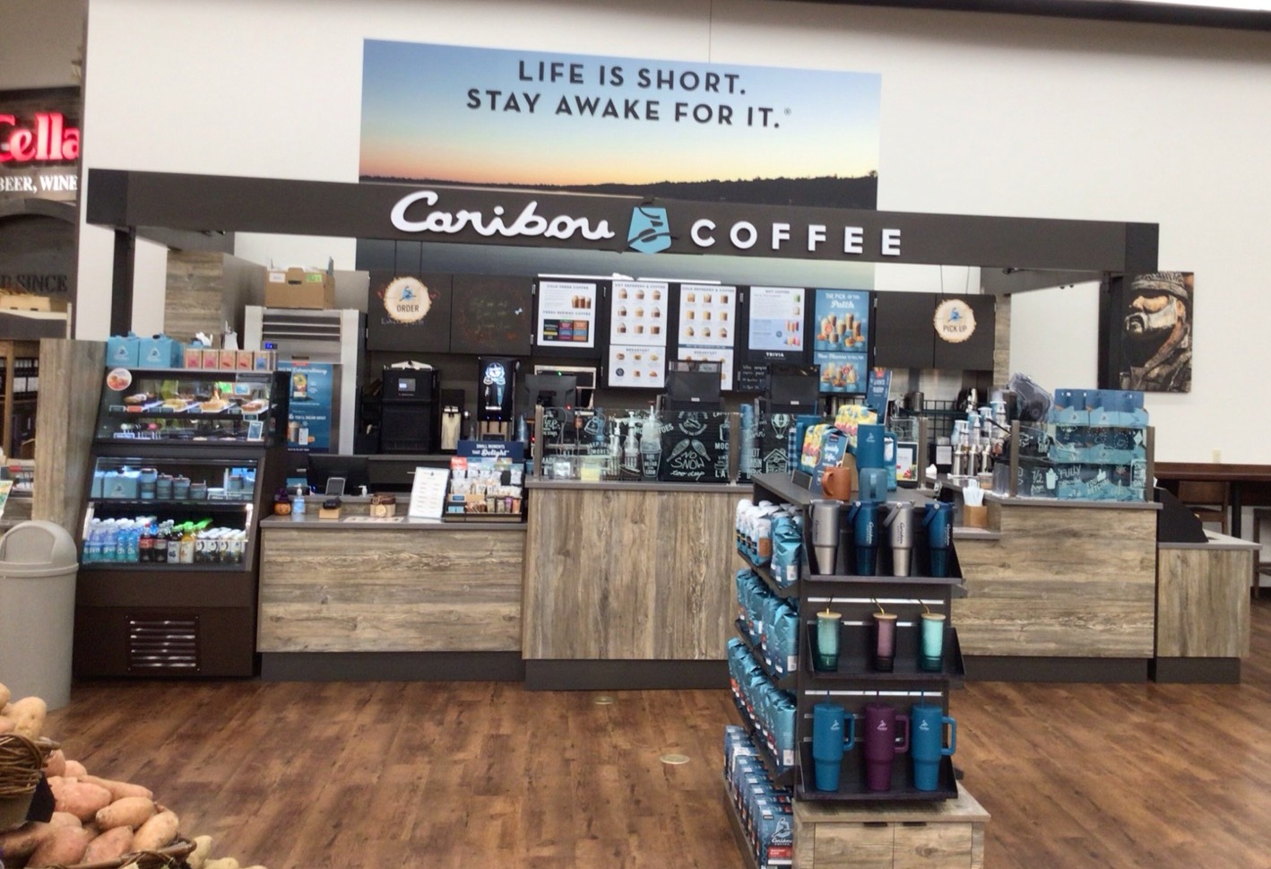 Storefront of the Caribou Coffee at 925 E Wall Street in Eagle River