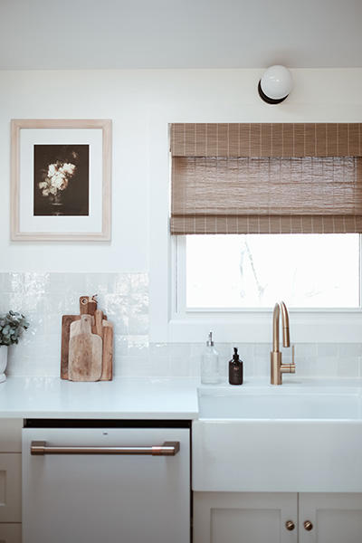add some natural elements to your kitchen with these cordless woven wood shades