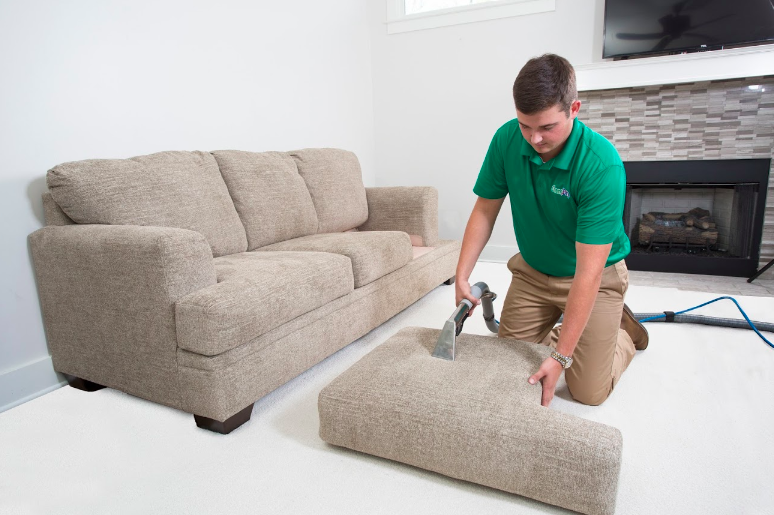 Chem-Dry technician performing upholstery cleaning in Long Beach, CA
