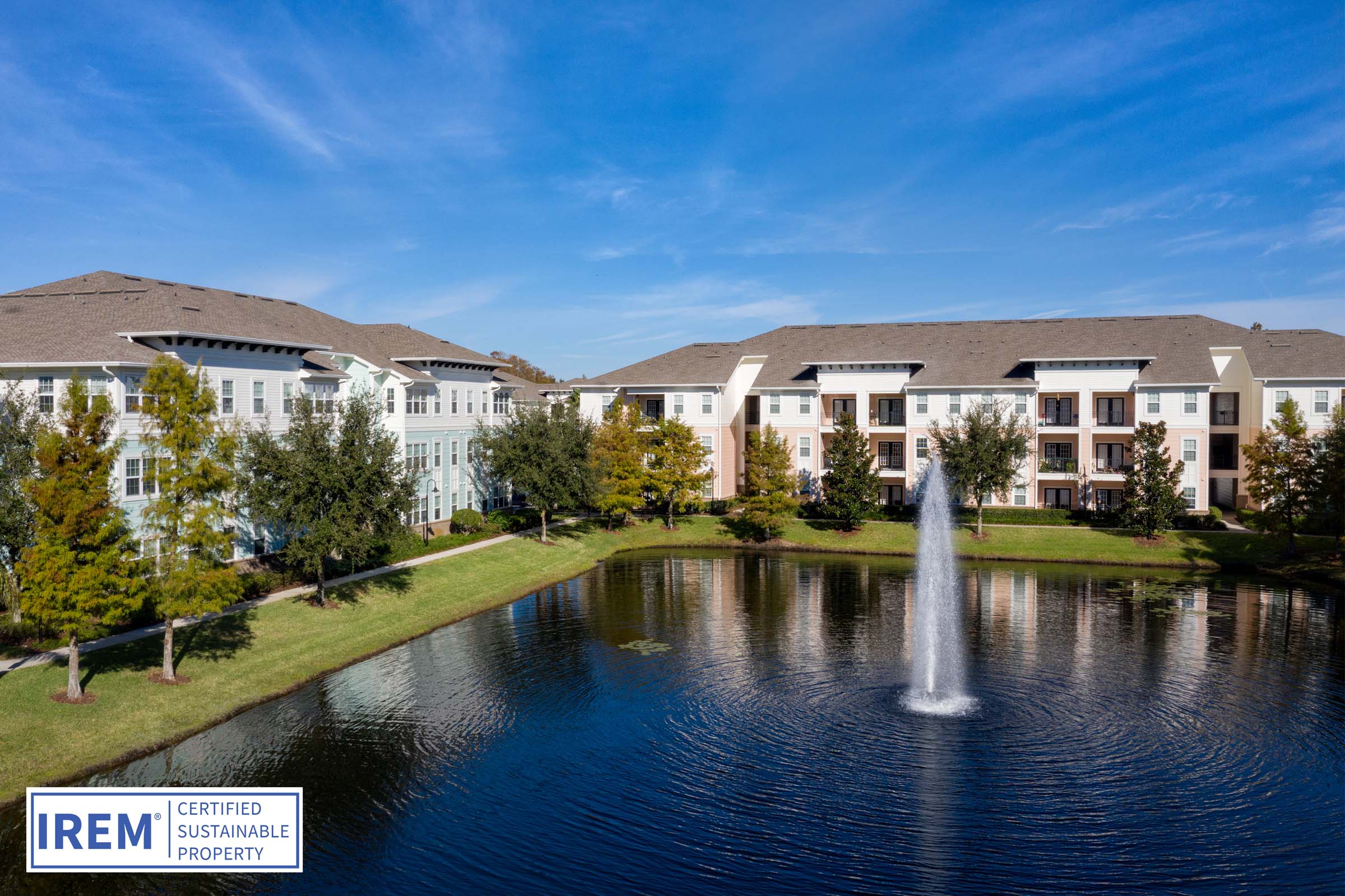 Lake view with water fountain