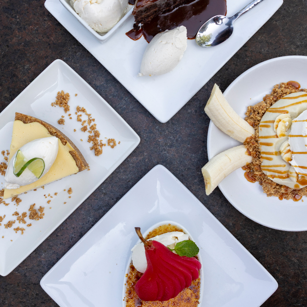 Key Lime Pie, Banana Cream Pie, Vanilla Cr&egrave;me Brulee & Stone&rsquo;s Chocolate Cake