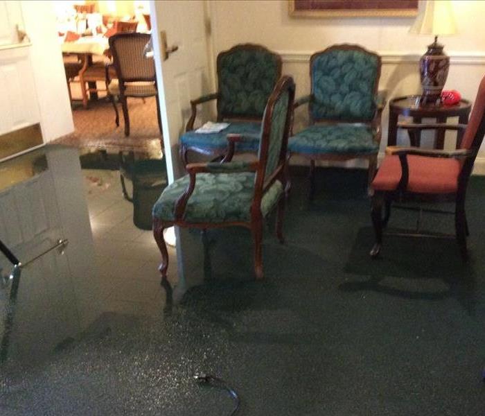 This photo shows the after math of a faulty sprinkler system. When the kitchen of this retirement home caused the sprinkler system to go off, the entire first floor was soaked. Luckily there was no fire to begin with, just a lot of water in the end.