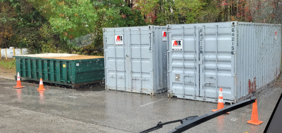 3, 20ft storage container rentals delivered to a Construction company at the Kittery Premium Mall to 