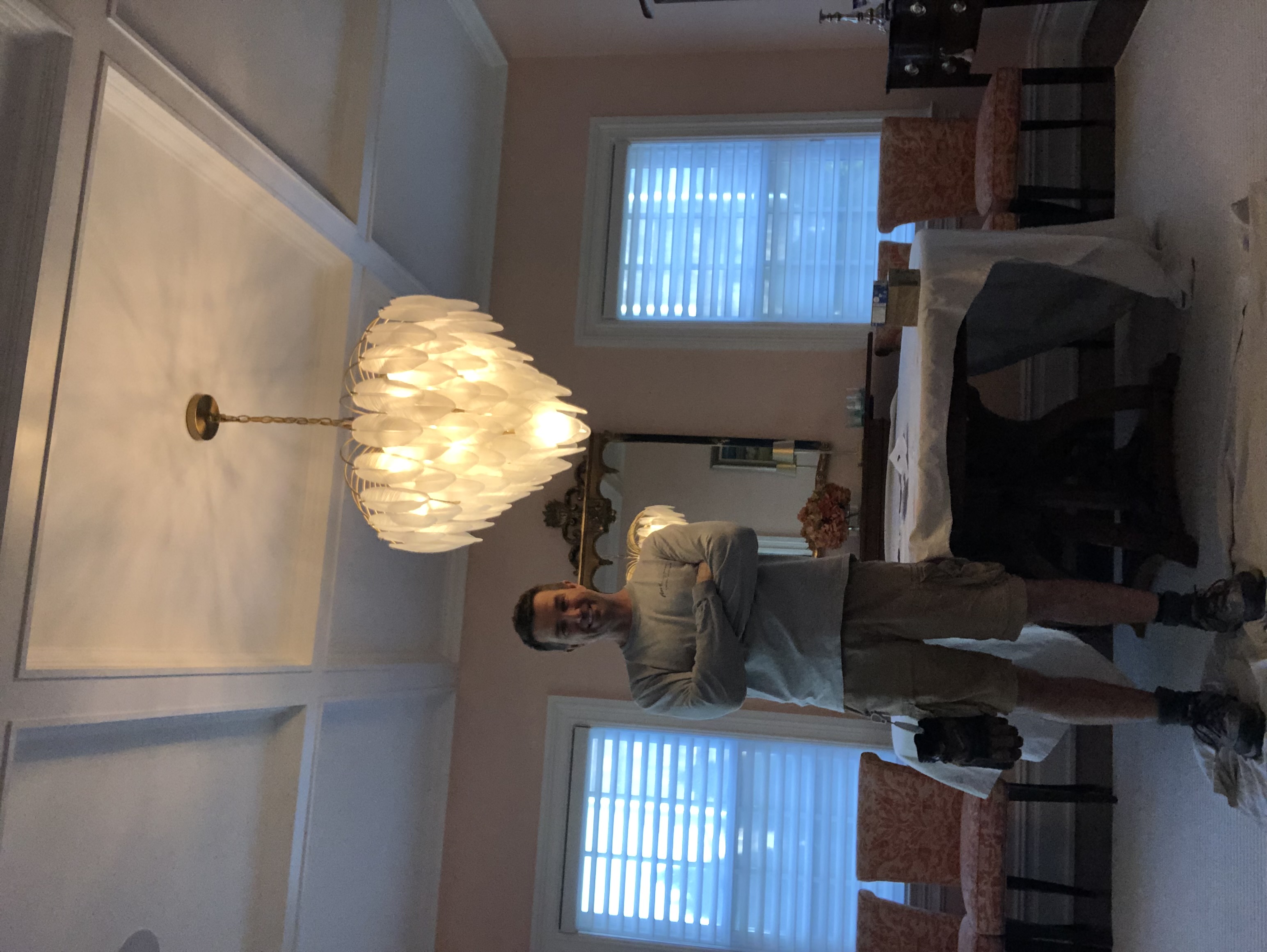 Installed a beautiful Savoy House dining room chandelier. Plus, Ecosmart 60 watt soft white energy star and dimmable LED light bulbs.