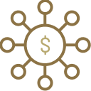 Money symbol with protruding lines icon.