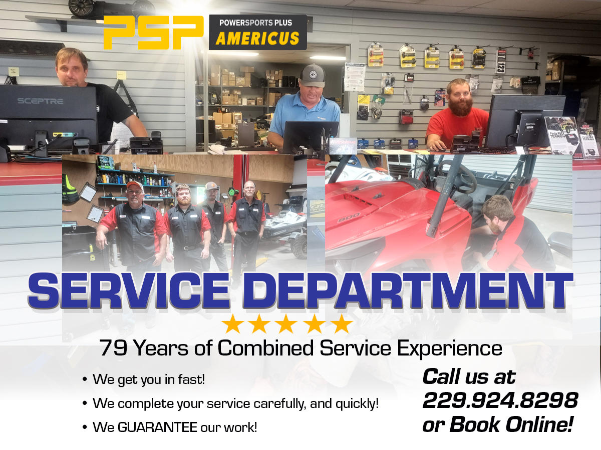 When you're invested in making sure your Side x Side, ATV, PWC, dirt bike, street bike, and motorcycle stay in great working order for years to come, you need knowledge and skill you can count on. Our highly trained technicians are dedicated to maintaining and servicing your Kawasaki, Can-AmÂ®, Honda, and Sea-Doo so you can get the most out of your purchase. - Ridezilla Americus 109 Thomas Dr. Americus, GA 31709 Call us at 229-924-8298