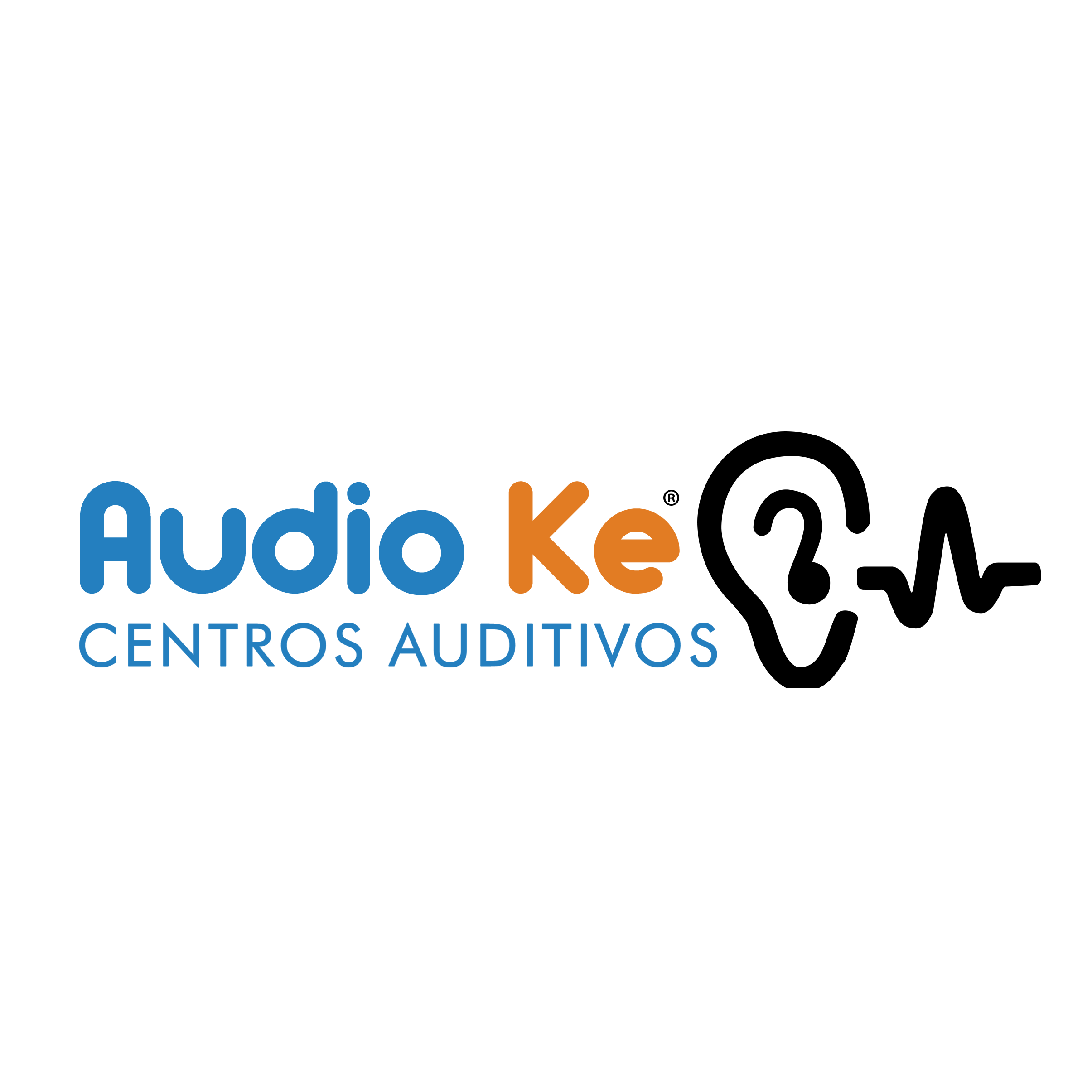 AUDIOKE  Centros Auditivos  "el placer de volver a oír" Logo