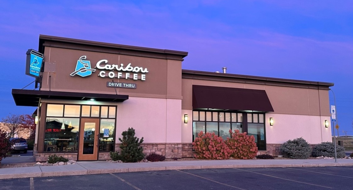 Storefront of the Caribou Coffee at 3122 Yorktown Drive in Bismarck