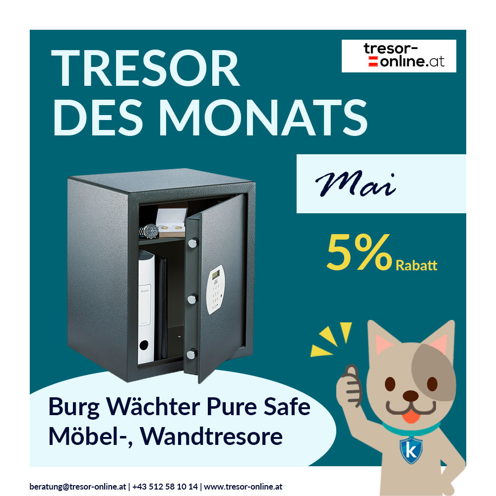 Bild zu Die praktischen Serien Pure Safe von Burg Wächter sind als Möbel- und Wandtresor erhältlich. Sie haben die Möglichkeit Ihren Tresor mit einem Schlüsselschloss oder einem praktischen Elektronikschloss zu kaufen. Außerdem haben einige Modelle Platz für Ordner, somit sind die Tresore super für Zuhause geeignet.