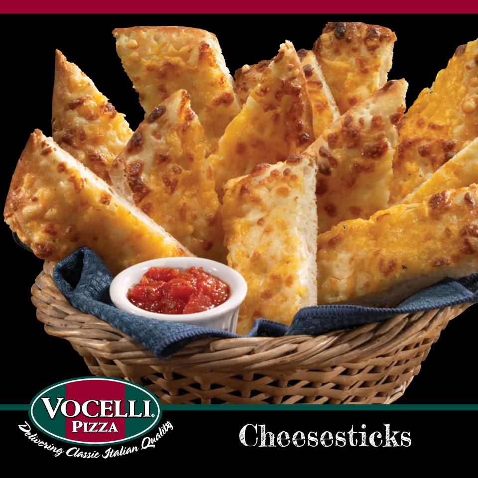 Cheese sticks: Oven baked with white garlic sauce and topped with cheddar, mozzarella and Pecorino Romano cheese. Served with marinara sauce.