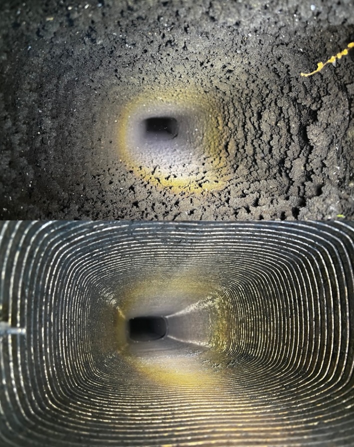 Before-and-after chimney flue sweeping