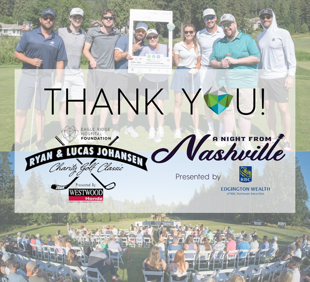 A collage of photos from the a charity golf classic and concert sponsored by Edgington Wealth in support of the Eagle Ridge Hospital Foundation.