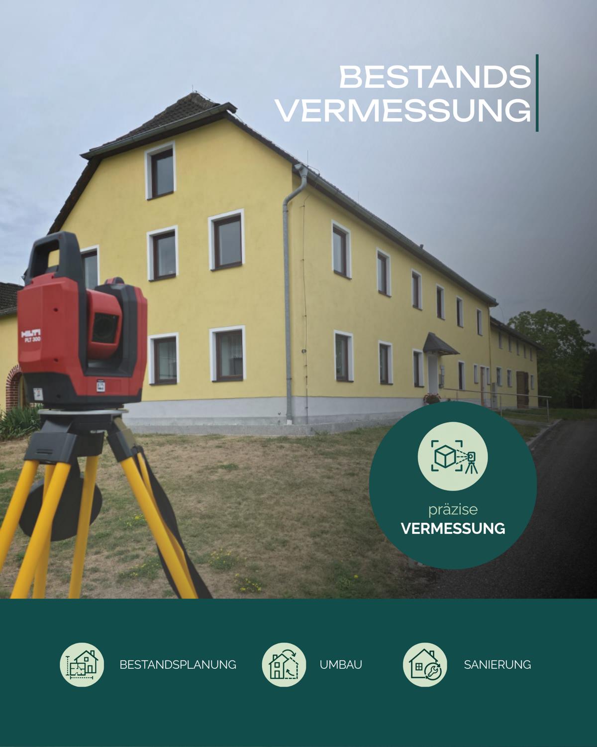Bild zu Aktuell waren wir in Bad Kreuzen zur Vermessung eines bestehenden Gebäudes im Einsatz. Mit moderner Hilti-Vermessungstechnik erfassen wir Gebäude präzise und erstellen daraus die Grundlage für Bestandsplanung, Umbau und Sanierung.