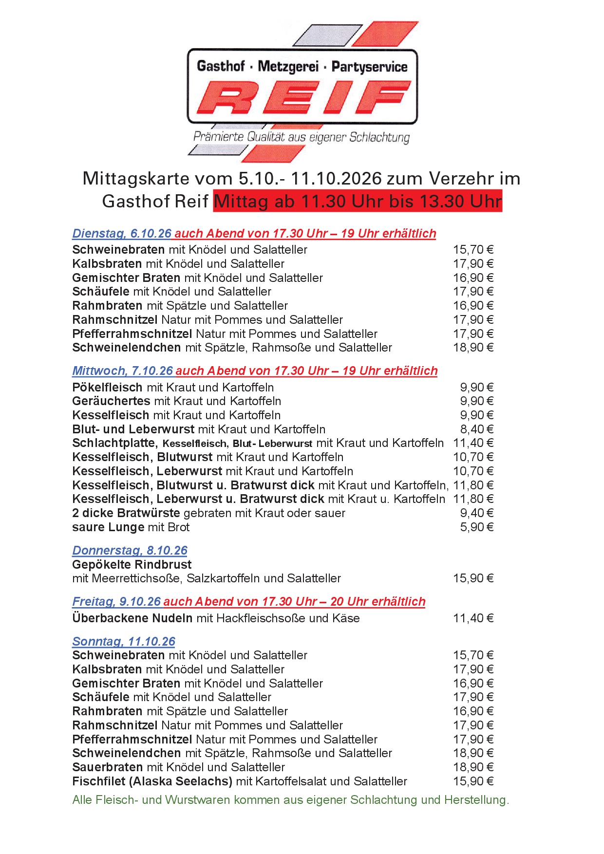 Metzgerei & Partyservice Reif, Raiffeisenstraße 6 in Ursensollen