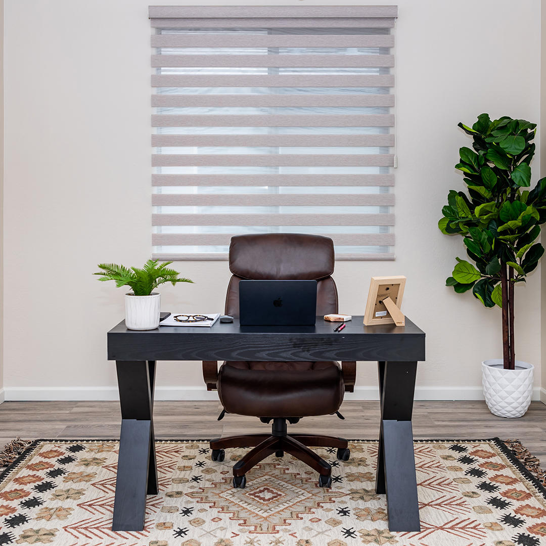 Banded Shades Complete this Home Office Budget Blinds of Comox Valley and Campbell River Courtenay (250)338-8564