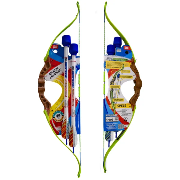 Discover the Faux Bow Protege Archery Set at Ruckus & Glee, featuring a recurve-style bow and foam-tipped arrows for exciting skill-building play. A fun Archery Anywhere toy for kids ages 6+.