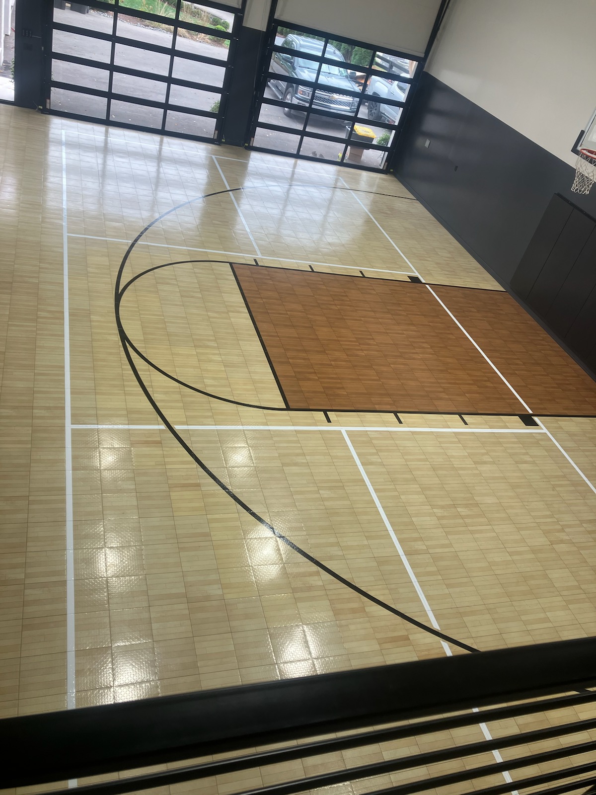 High-end indoor basketball half-court.