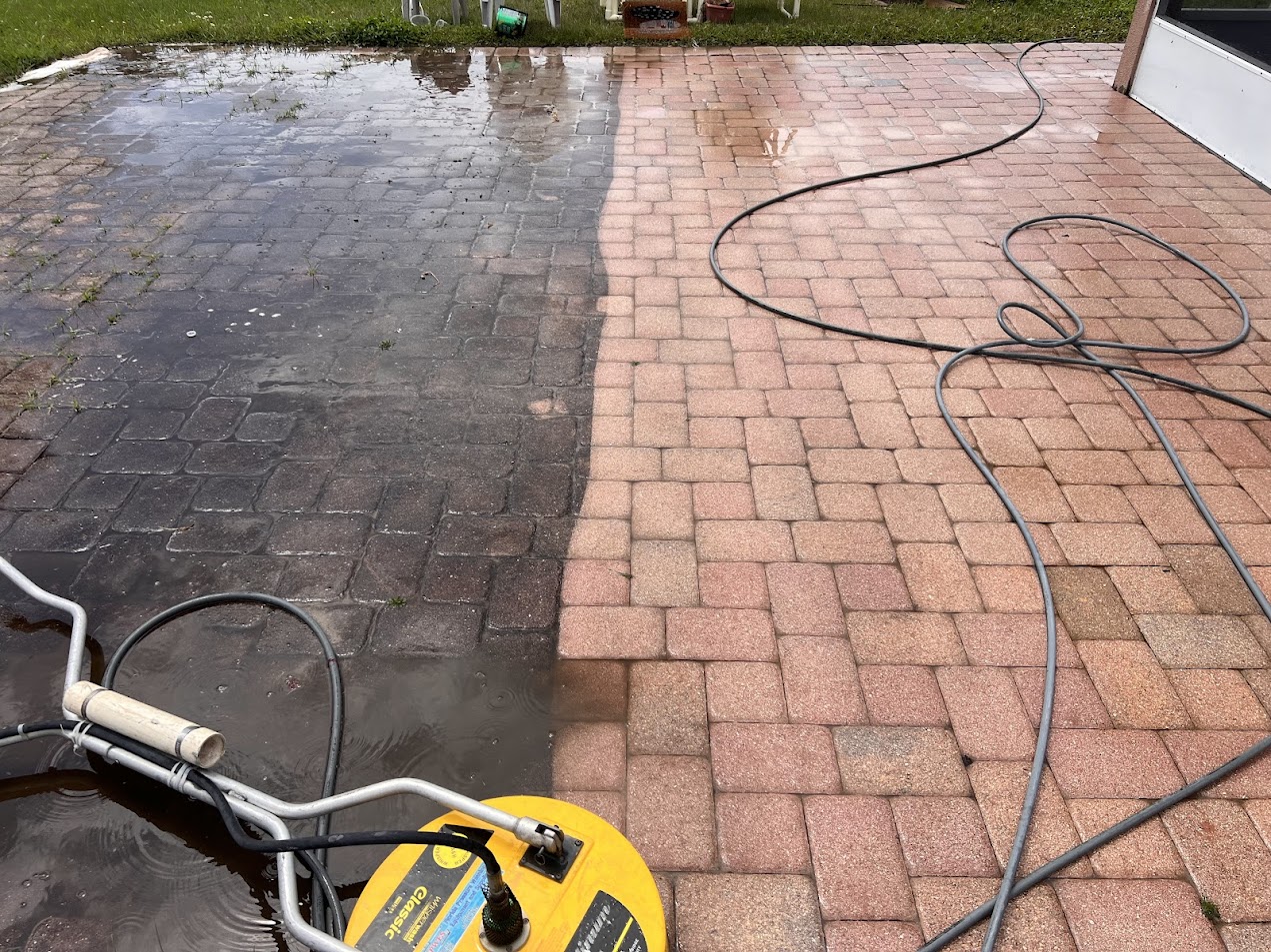 Professional paver pressure washing in St. Cloud, FL removes dirt, algae, mildew, and embedded grime from outdoor paver surfaces for a cleaner appearance.