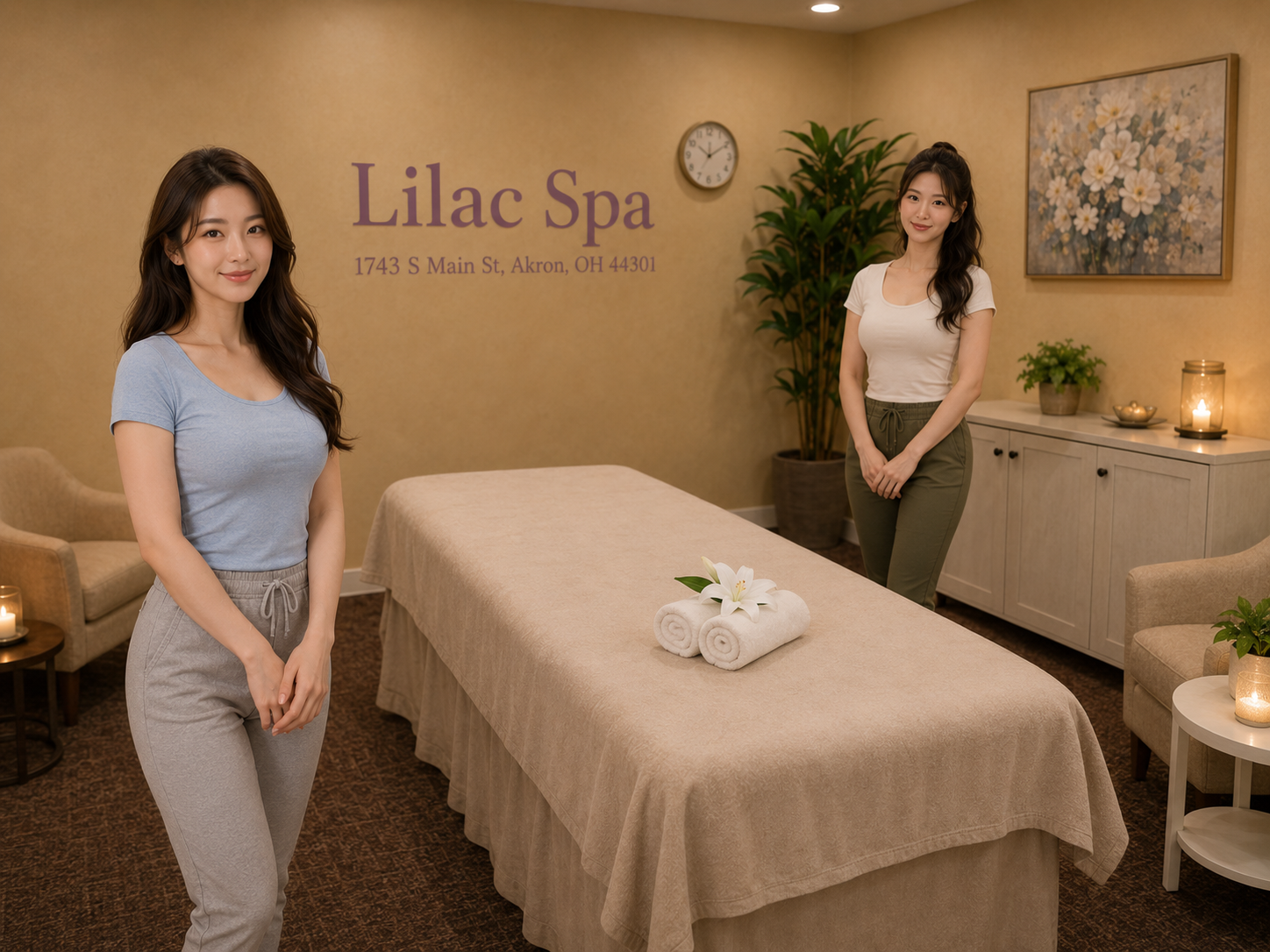 Lilac Spa shop photo in AKron, OH, showing the massage spa environment for local customers looking for massage near me, body massage, deep tissue massage, and relaxing massage services.